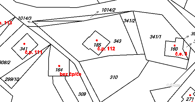 Levín 112 na parcele st. 185 v KÚ Levín u Litoměřic, Katastrální mapa
