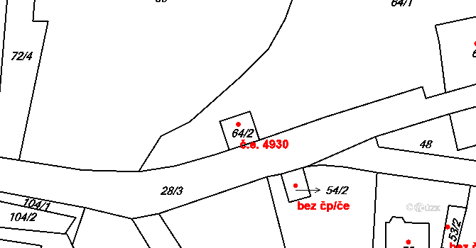 Sebuzín 4930, Ústí nad Labem na parcele st. 64/2 v KÚ Sebuzín, Katastrální mapa