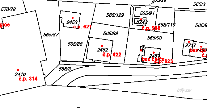 Borovina 622, Třebíč na parcele st. 2452 v KÚ Třebíč, Katastrální mapa