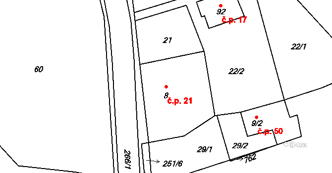 Vlčnov 21, Chrudim na parcele st. 8 v KÚ Vlčnov u Chrudimi, Katastrální mapa