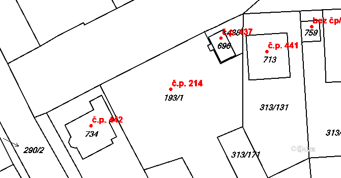 Černčice 214 na parcele st. 193/1 v KÚ Černčice u Loun, Katastrální mapa