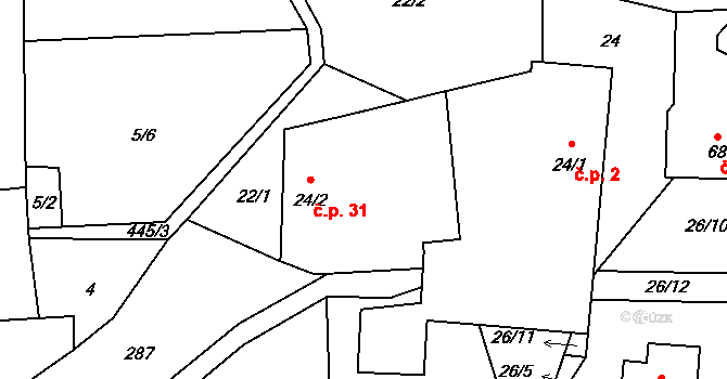 Janovice 31, Pelhřimov na parcele st. 24/2 v KÚ Janovice u Houserovky, Katastrální mapa