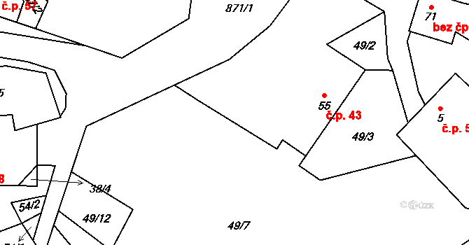 Svépravice 43 na parcele st. 55 v KÚ Svépravice, Katastrální mapa