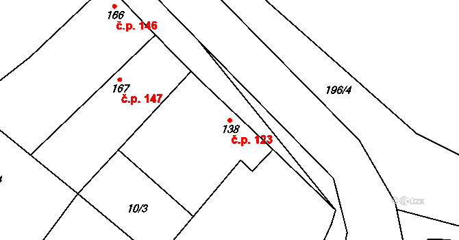 Čečelice 123 na parcele st. 138 v KÚ Čečelice, Katastrální mapa