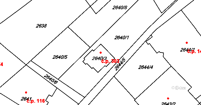 Sviadnov 303 na parcele st. 2640/3 v KÚ Sviadnov, Katastrální mapa