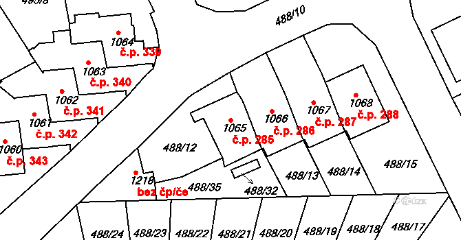 Bohatice 285, Karlovy Vary na parcele st. 1065 v KÚ Bohatice, Katastrální mapa