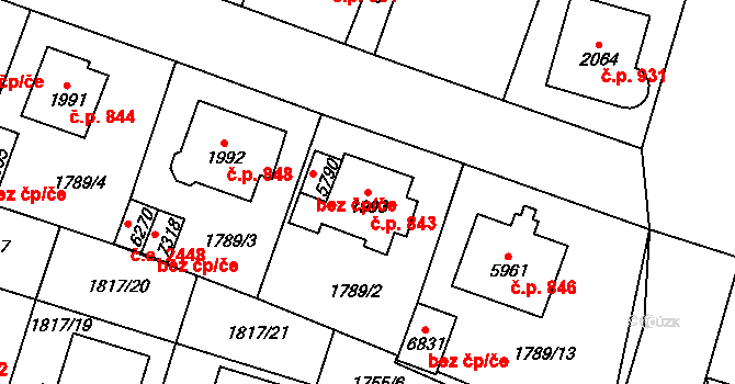 Cheb 843 na parcele st. 1993 v KÚ Cheb, Katastrální mapa