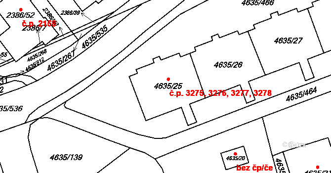 Modřany 3275,3276,3277,3278, Praha na parcele st. 4635/25 v KÚ Modřany, Katastrální mapa