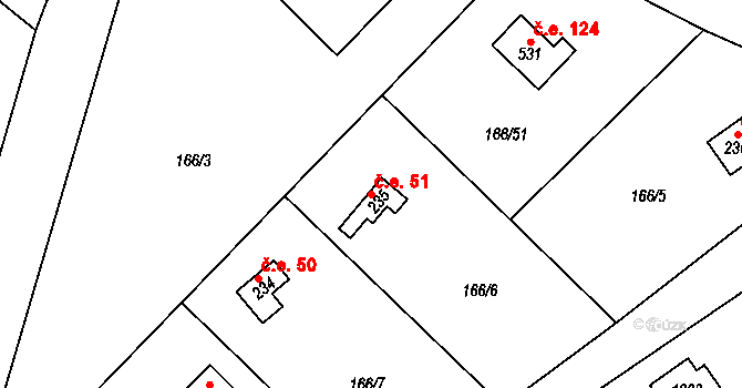 Lhotka 51, Svinaře na parcele st. 235 v KÚ Svinaře, Katastrální mapa