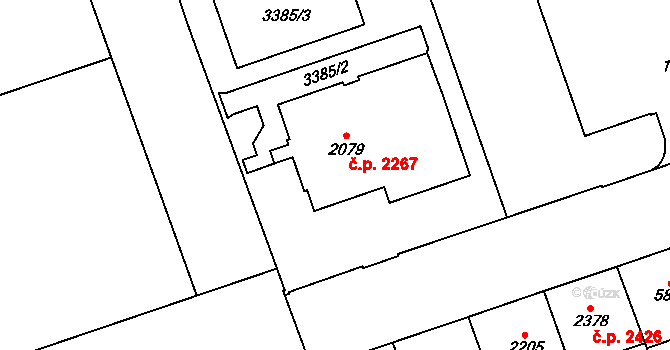 Hodonín 2267 na parcele st. 2079 v KÚ Hodonín, Katastrální mapa
