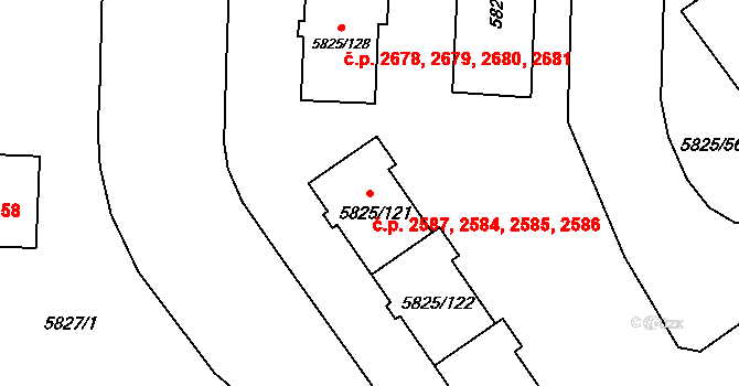 Česká Lípa 2584,2585,2586,2587 na parcele st. 5825/121 v KÚ Česká Lípa, Katastrální mapa