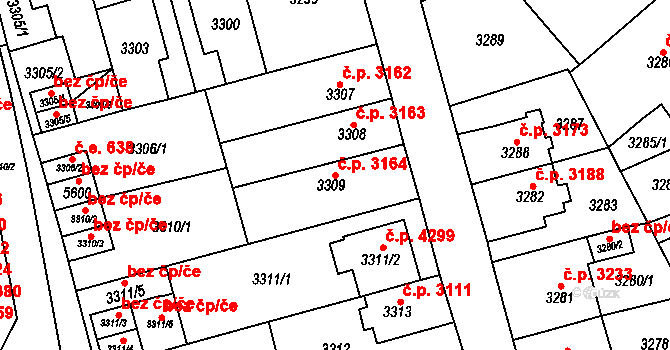 Chomutov 3164 na parcele st. 3309 v KÚ Chomutov I, Katastrální mapa