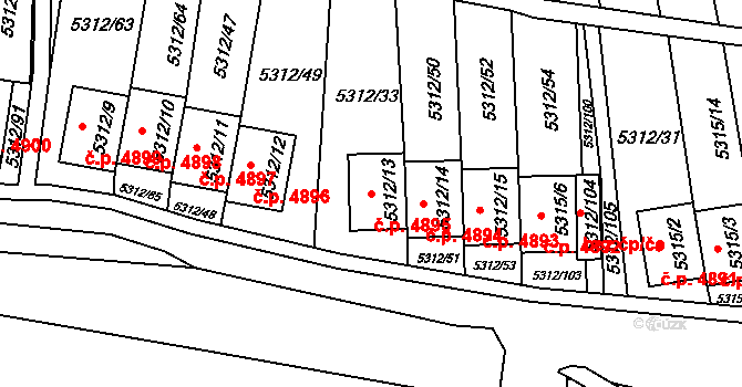 Chomutov 4895 na parcele st. 5312/13 v KÚ Chomutov I, Katastrální mapa