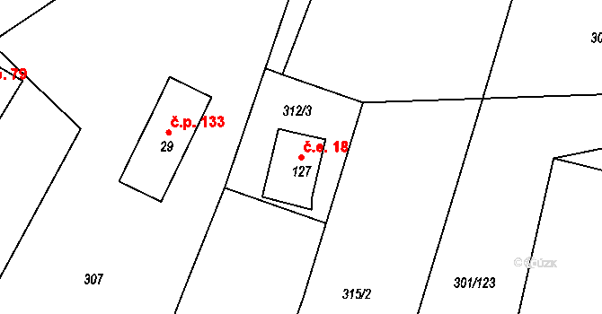 Druzcov 18, Osečná na parcele st. 127 v KÚ Druzcov, Katastrální mapa