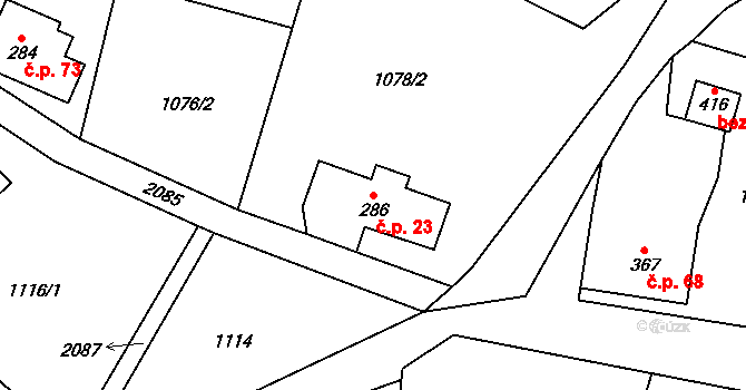 Polesí 23, Rynoltice na parcele st. 286 v KÚ Polesí u Rynoltic, Katastrální mapa