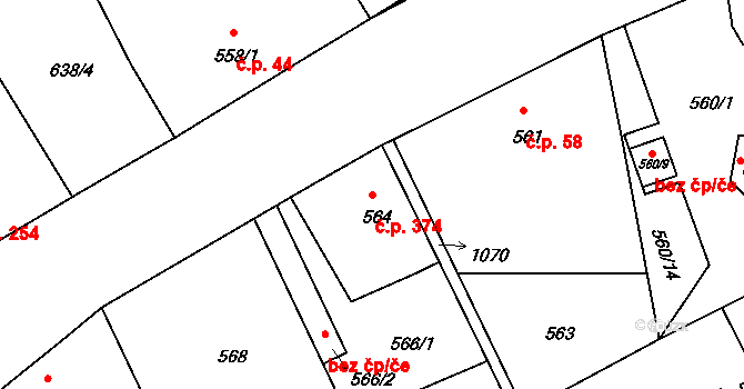Liberec VII-Horní Růžodol 374, Liberec na parcele st. 564 v KÚ Horní Růžodol, Katastrální mapa