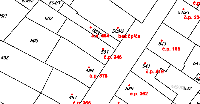 Blučina 346 na parcele st. 501 v KÚ Blučina, Katastrální mapa