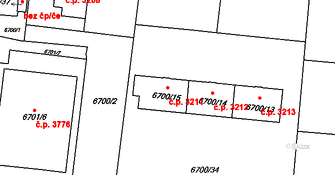 Prostějov 3211 na parcele st. 6700/15 v KÚ Prostějov, Katastrální mapa