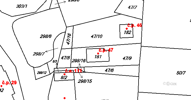 Zborná 47, Jihlava na parcele st. 181 v KÚ Zborná, Katastrální mapa