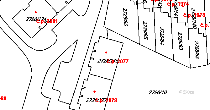 Tachov 2077 na parcele st. 2726/176 v KÚ Tachov, Katastrální mapa