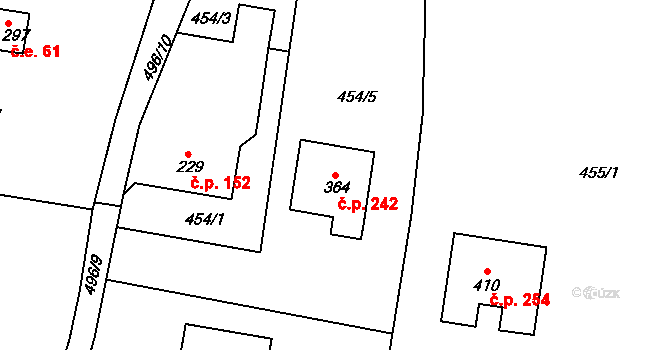 Mlékojedy 242, Neratovice na parcele st. 364 v KÚ Mlékojedy u Neratovic, Katastrální mapa