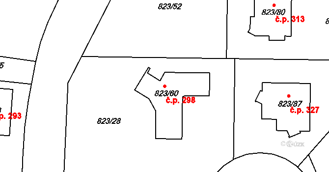 Lípa 298 na parcele st. 823/60 v KÚ Lípa nad Dřevnicí, Katastrální mapa