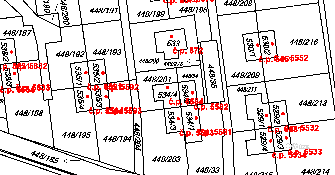Otrokovice 5584 na parcele st. 534/4 v KÚ Otrokovice, Katastrální mapa