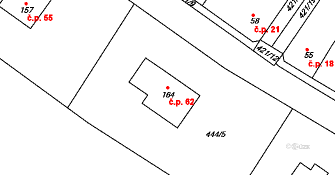 Drahkov 62, Modlany na parcele st. 164 v KÚ Kvítkov u Modlan, Katastrální mapa