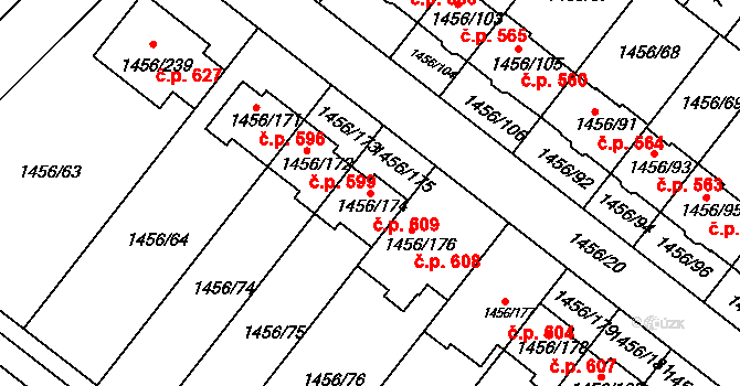 Troubsko 609 na parcele st. 1456/174 v KÚ Troubsko, Katastrální mapa