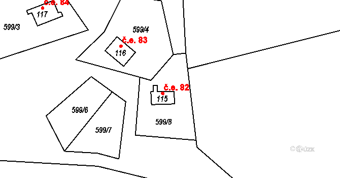Sokolí 82, Třebíč na parcele st. 115 v KÚ Sokolí, Katastrální mapa