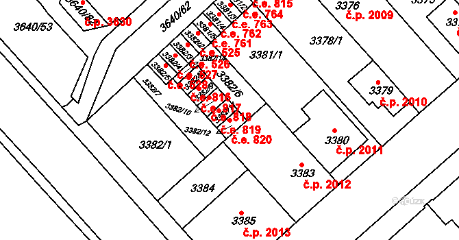 Znojmo 820 na parcele st. 3382/12 v KÚ Znojmo-město, Katastrální mapa