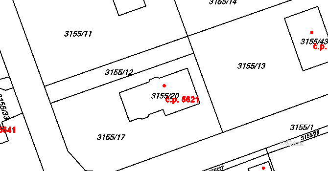 Chomutov 5621 na parcele st. 3155/20 v KÚ Chomutov II, Katastrální mapa