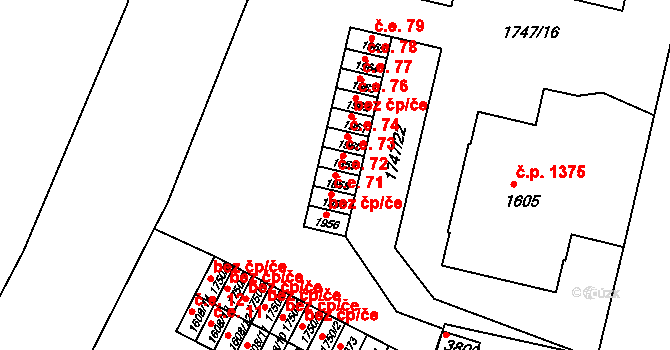Slaný 72 na parcele st. 1958 v KÚ Slaný, Katastrální mapa