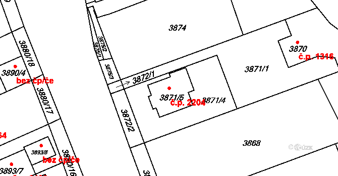 Řečkovice 2204, Brno na parcele st. 3871/5 v KÚ Řečkovice, Katastrální mapa