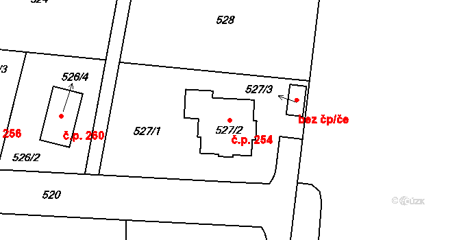 Jenišov 254 na parcele st. 527/2 v KÚ Jenišov, Katastrální mapa