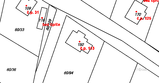Vortová 113 na parcele st. 150 v KÚ Vortová, Katastrální mapa