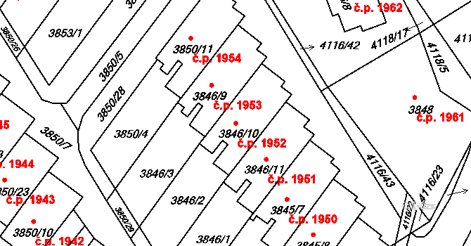 Předměstí 1952, Litoměřice na parcele st. 3846/10 v KÚ Litoměřice, Katastrální mapa