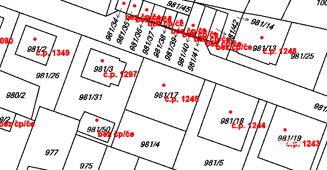 Benešov 1245 na parcele st. 981/17 v KÚ Benešov u Prahy, Katastrální mapa
