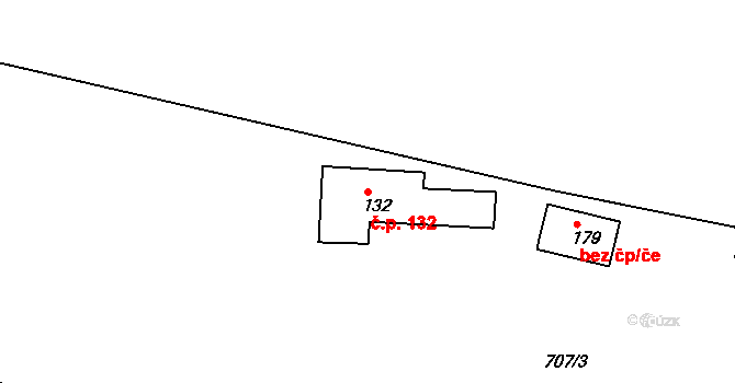 Újezd u Rosic 132 na parcele st. 132 v KÚ Újezd u Rosic, Katastrální mapa