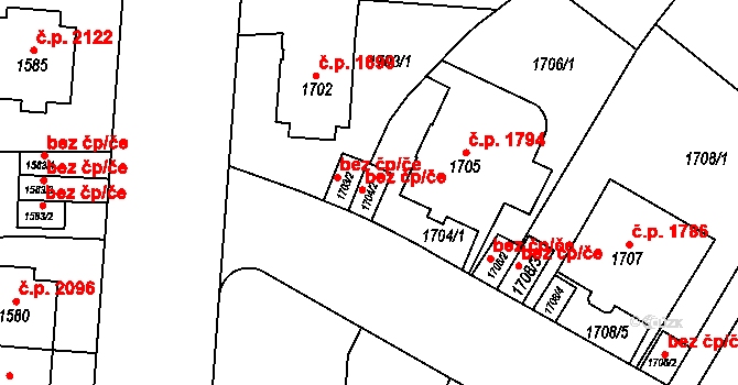 Teplice 39146235 na parcele st. 1704/2 v KÚ Teplice, Katastrální mapa