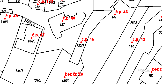 Bohuslavice nad Vláří 45 na parcele st. 135/1 v KÚ Bohuslavice nad Vláří, Katastrální mapa