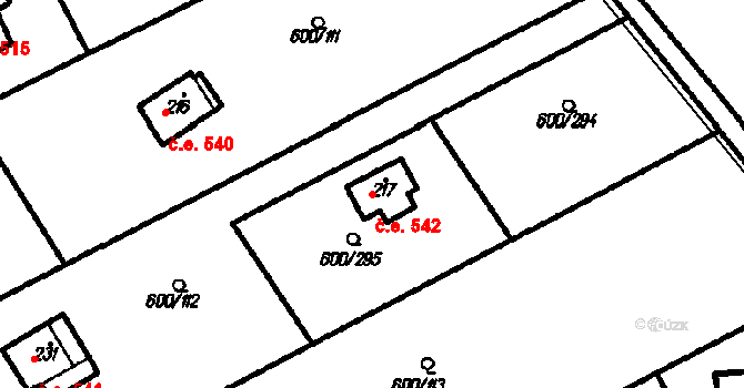 Olšany 542 na parcele st. 217 v KÚ Olšany, Katastrální mapa