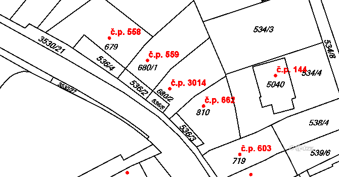 Zlín 3014 na parcele st. 680/2 v KÚ Zlín, Katastrální mapa