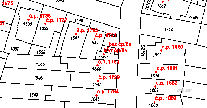 Přerov 43815235 na parcele st. 1543/2 v KÚ Přerov, Katastrální mapa