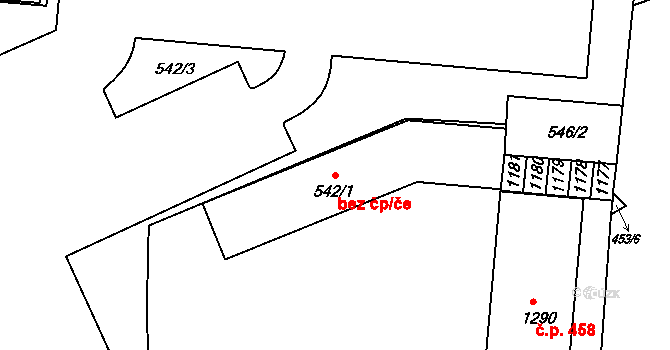 Brno 43896235 na parcele st. 542/1 v KÚ Trnitá, Katastrální mapa