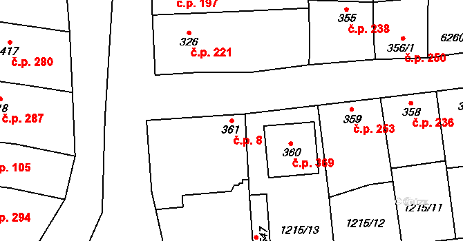 Popovice 8 na parcele st. 361 v KÚ Popovice u Uherského Hradiště, Katastrální mapa