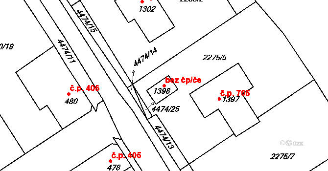 Počátky 50121235 na parcele st. 1398 v KÚ Počátky, Katastrální mapa