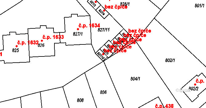 Praha 50260235 na parcele st. 827/10 v KÚ Kobylisy, Katastrální mapa