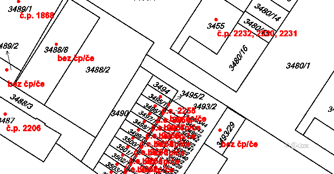Most 2254 na parcele st. 3494 v KÚ Most II, Katastrální mapa