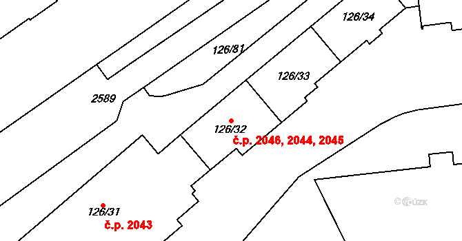 Horní Litvínov 2044,2045,2046, Litvínov na parcele st. 126/32 v KÚ Horní Litvínov, Katastrální mapa